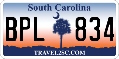 SC license plate BPL834