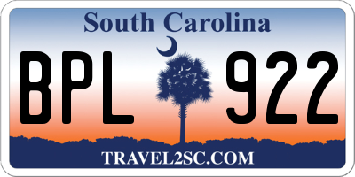 SC license plate BPL922