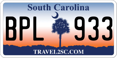 SC license plate BPL933