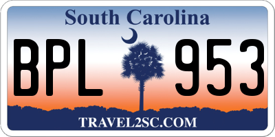 SC license plate BPL953