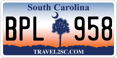 SC license plate BPL958
