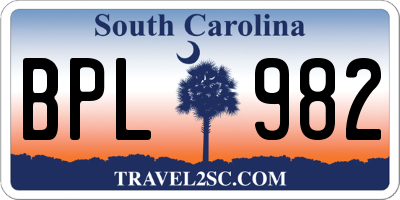 SC license plate BPL982