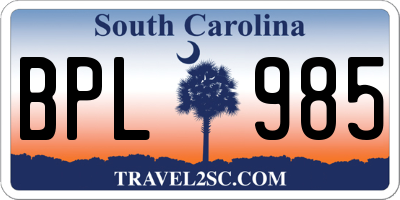 SC license plate BPL985