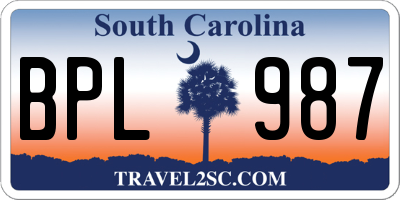 SC license plate BPL987