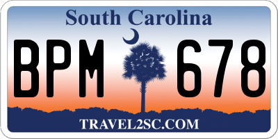 SC license plate BPM678