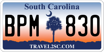 SC license plate BPM830