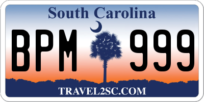 SC license plate BPM999