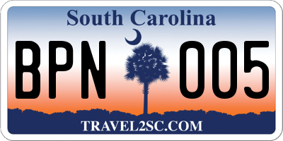SC license plate BPN005