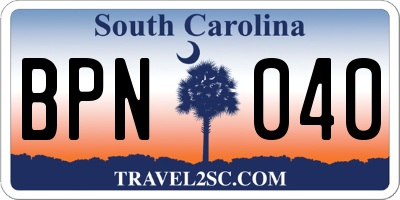 SC license plate BPN040