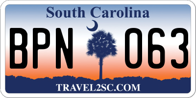 SC license plate BPN063