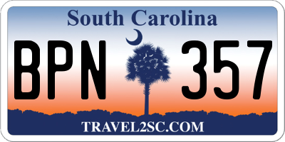 SC license plate BPN357