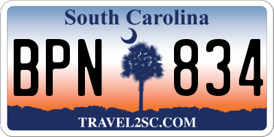 SC license plate BPN834