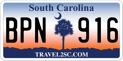 SC license plate BPN916