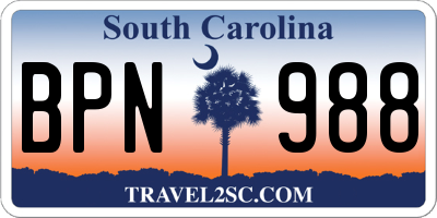 SC license plate BPN988