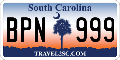 SC license plate BPN999