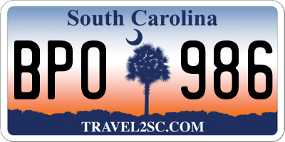 SC license plate BPO986