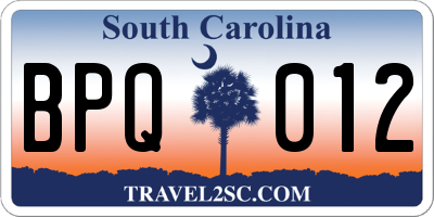 SC license plate BPQ012