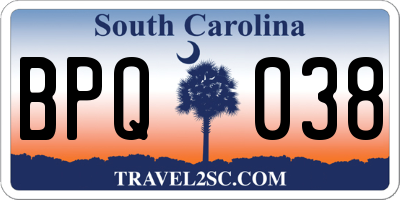 SC license plate BPQ038