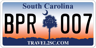 SC license plate BPR007