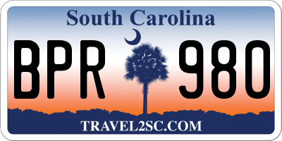 SC license plate BPR980