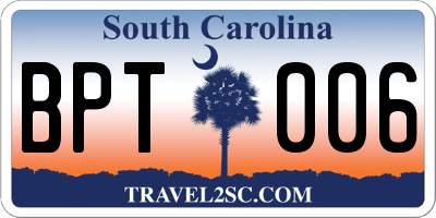 SC license plate BPT006