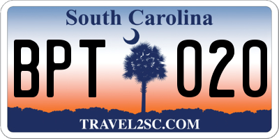 SC license plate BPT020