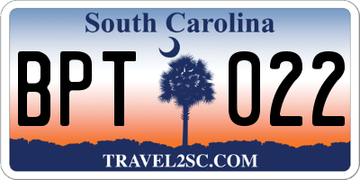 SC license plate BPT022