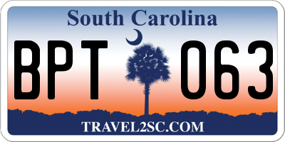 SC license plate BPT063