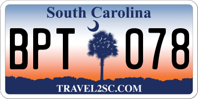 SC license plate BPT078