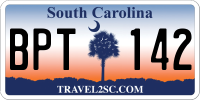 SC license plate BPT142