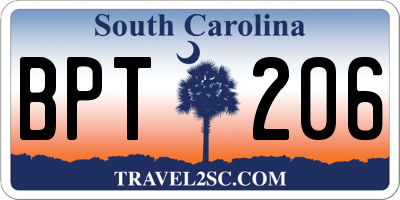 SC license plate BPT206