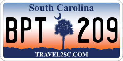 SC license plate BPT209