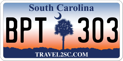 SC license plate BPT303