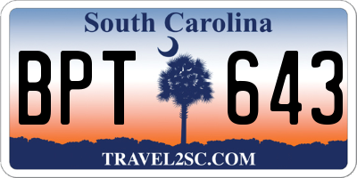 SC license plate BPT643