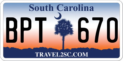 SC license plate BPT670