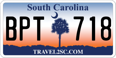 SC license plate BPT718