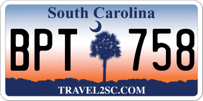 SC license plate BPT758