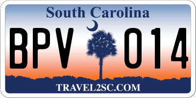 SC license plate BPV014
