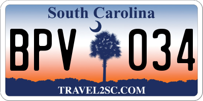 SC license plate BPV034