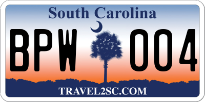 SC license plate BPW004