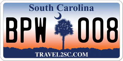 SC license plate BPW008