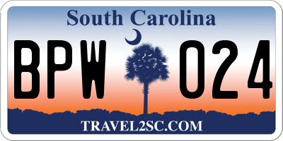SC license plate BPW024