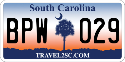 SC license plate BPW029