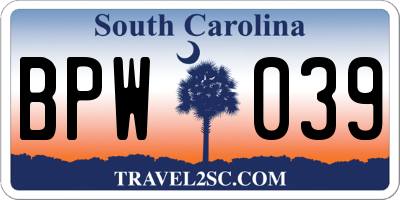 SC license plate BPW039