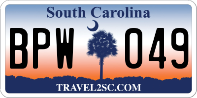 SC license plate BPW049