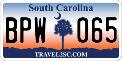 SC license plate BPW065