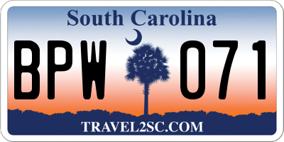 SC license plate BPW071