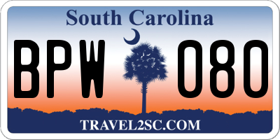 SC license plate BPW080