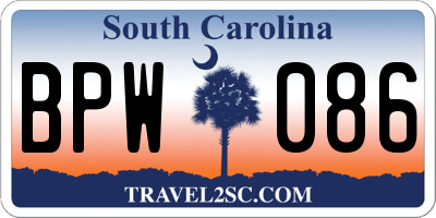 SC license plate BPW086