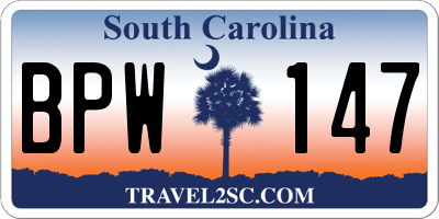 SC license plate BPW147
